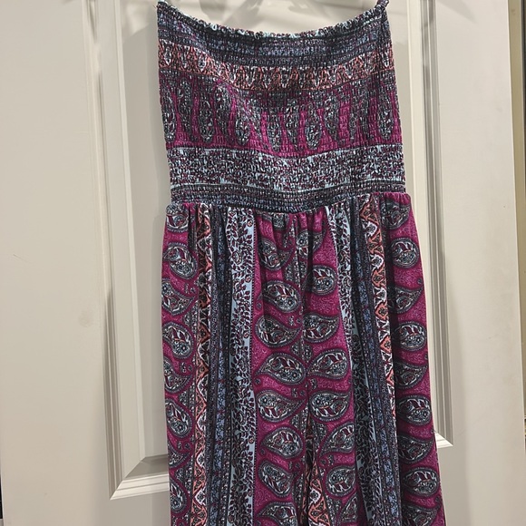 NWOT No Comment strapless paisley wide leg cropped jumpsuit stretchy soft size L - Picture 8 of 9